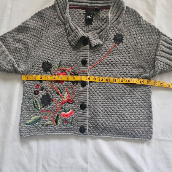 Nick & Mo Anthropologie Floral Embroidered Knit Cropped Cardigan Women's Medium - Picture 14 of 16